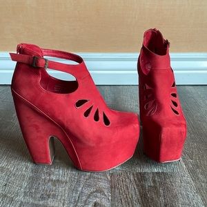 Jeffrey Campbell Cuffed Red Suede Leather Platform Shoes